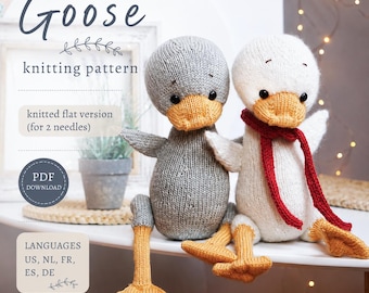 Goose Knitting Pattern PDF — Flat Knit Goose Toy on 2 Needles