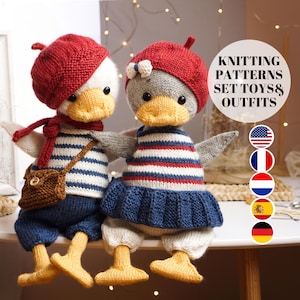 Martin and Greta - SET Goose knitting toy pattern + clothes - Toy Knitting Patterns / Polushkabunny
