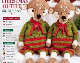 Reindeer Christmas Outfit Knitting Pattern – Doll Clothes (PDF Pattern) – by Mariia Ermolova @polushkabunny