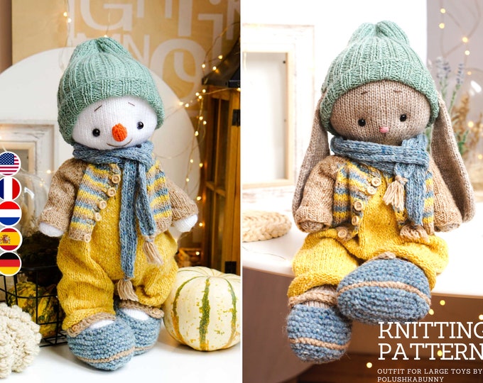 Doll clothes knitting pattern - Outfit Peter - fits bunny/ lamb/ puppy/ snowman/ monkey - Toy Clothes Knitting Pattern