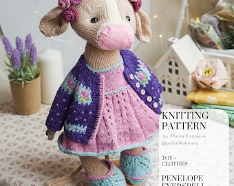 SET - Cow Penelope Everspell - Toy + Clothes Knitting Patterns by Mariia Ermolova @polushkabunny