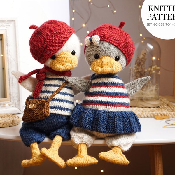 Martin und Greta - SET Gans Strickmuster Anleitung + Kleidung - Toy Knitting Patterns