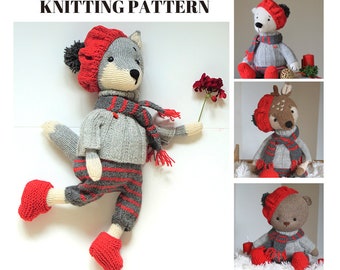 knitting pattern - Doll clothes - La France - Outfit for Reindeer Bear Wolf Fox - Toy Clothes Knitting Pattern / Polushkabunny