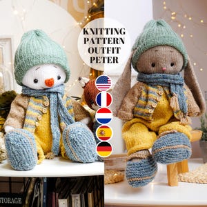 Doll clothes knitting pattern - Outfit Peter - fits bunny/ lamb/ puppy/ snowman/ monkey - Toy Clothes Knitting Pattern
