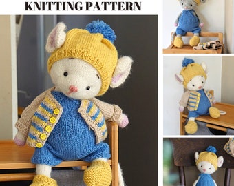 Doll clothes knitting pattern for a mouse - Casual Mouse Outfit - Toy Clothes Knitting Pattern