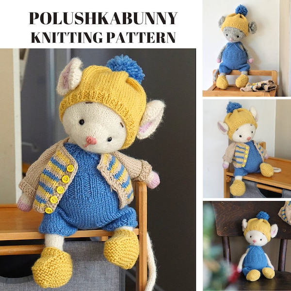 Doll clothes knitting pattern for a mouse - Casual Mouse Outfit - Toy Clothes Knitting Pattern