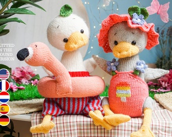 Knitted clothes patterns - Flamingo Swimsuits for your Geese Toy - by Polushkabunny