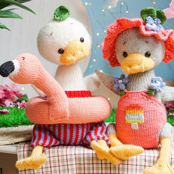 Knitted clothes patterns - Flamingo Swimsuits for your Geese Toy - by Polushkabunny