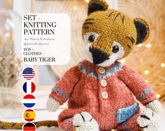 SET Knitting patterns - Tiger knitting pattern + Overalls knitting pattern by @polushkabunny Mariia Ermolova
