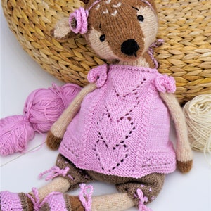 Doll clothes knitting pattern for toys Pink Heart Girl's Outfit Toy Clothes Knitting Pattern / Polushkabunny image 5