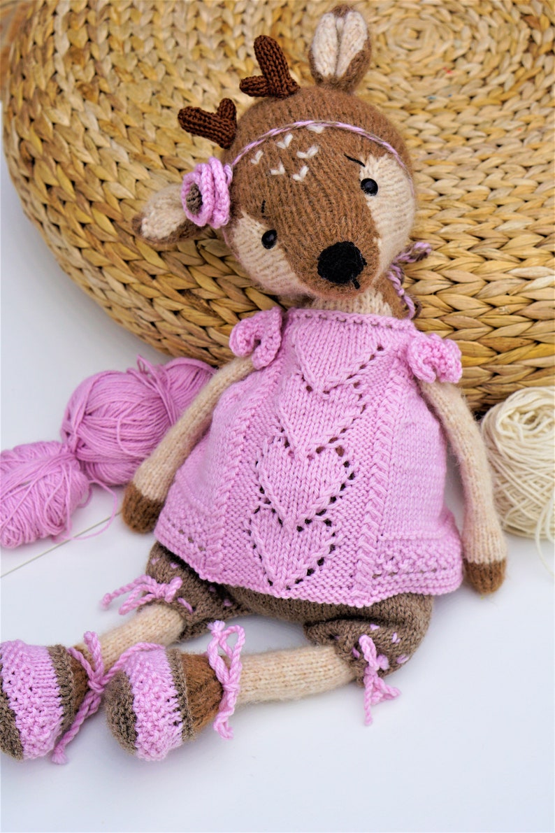 Doll clothes knitting pattern for toys Pink Heart Girl's Outfit Toy Clothes Knitting Pattern / Polushkabunny image 5