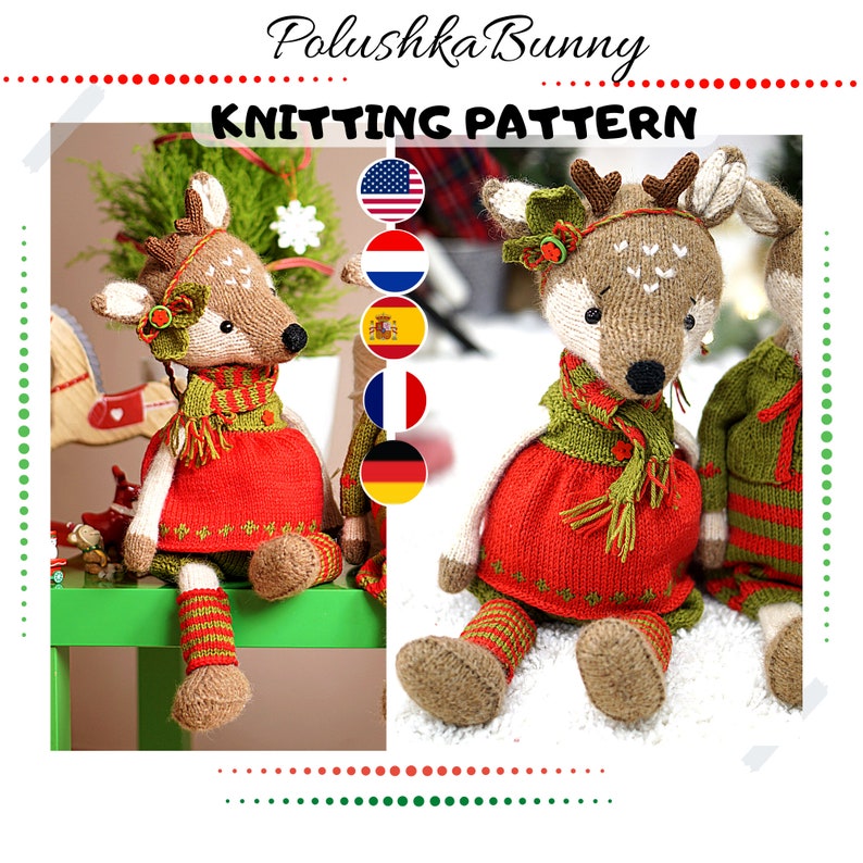 doll clothes knitting pattern  Christmas Outfit for Reindeer image 1