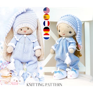 Knitting Pattern - Doll Bedtime Clothes knitting pattern PDF Pajamas - Toy Clothes Knitting Pattern / Polushkabunny