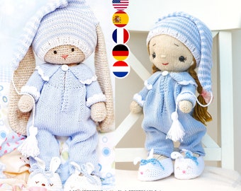 Knitting Pattern - Doll Bedtime Clothes knitting pattern PDF Pajamas - Toy Clothes Knitting Pattern / Polushkabunny