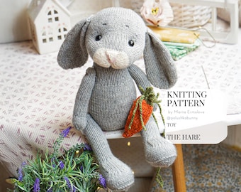 Knitting HARE Toy Pattern – 15-16 inch Bunny (PDF Pattern) – by Mariia Ermolova @polushkabunny