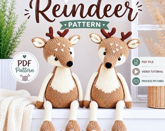 Knitting Reindeer (Toy ) Pattern PDF | Knitted on 2 Needles | Video Tutorial | by Mariia Ermolova @polushkabunny
