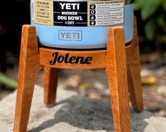 100% Hardwood - Personalized YETI Boomer 4 or 8 Single Dog Bowl Stand