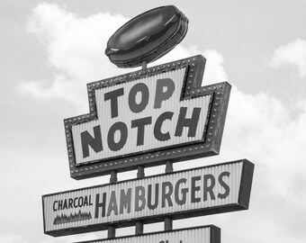 Top Notch Burgers (Black & White) - Fine Art Print, Austin Photography, Home Decor, Art Collectibles, Austin Art