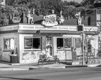 Amy's Ice Cream - South Congress (Black and White) - Fine Art Print, Austin Photography, Home Decor, Art Collectibles, Austin Art