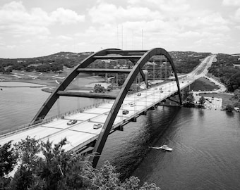 Pennybacker Bridge (Austin 360 Bridge) - (B&W) - Fine Art Print, Austin Photography, Home Decor, Art Collectibles, Austin Art