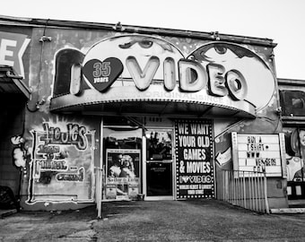 I Love Video (B&W) - Fine Art Print, Austin Photography, Home Decor, Art Collectibles, Austin Art
