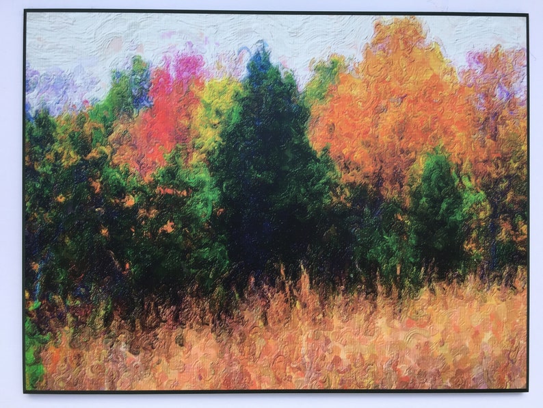 Framed Autumn Painting Landscape Laminated on Wood Home Decor Modern Look