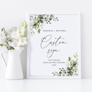 Printable CUSTOM SIGN TEMPLATE Wedding Sign Printable Editable template Wedding sign, Custom Wedding Sign Greenery Sign Templett 50