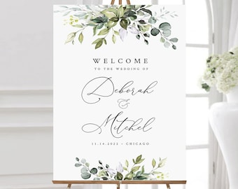 Greenery Wedding welcome sign template,Welcome wedding sign Welcome to our wedding sign,welcome sign front door,Instant download templett 50