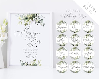Greenery MIMOSA BAR SIGN template | Mimosa Juice Labels | Mimosa Bar Sign Printable | Mimosa Bar instant download | Mimosa Sign templett #50