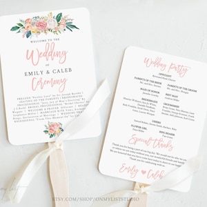 Floral Fan Wedding Program, 100% Editable Template, INSTANT DOWNLOAD, Pink,rose, Fan or Fan Program TEMPLETT #10