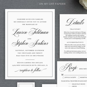 Wedding invitation set, black and white  Editable Template, INSTANT DOWNLOAD, Boho, diy Classic invite Vintage, TEMPLETT #27