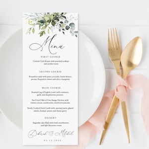 Modèle de menu de mariage, modèle de menu verdure, menu du dîner imprimable, TÉLÉCHARGEMENT IMMÉDIAT, modèle de menu eucalyptus, modèle de menu personnalisé #50