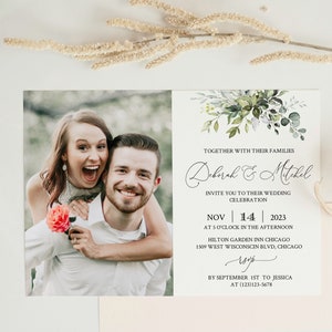 Photo Wedding Invitation template Download, Greenery wedding invitation template,Eucalyptus invite Postcard template 4x6 & 5x7 #50 • HERA