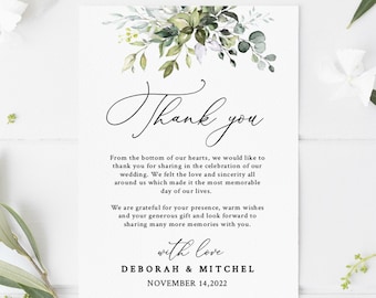 Thank you card Template, Greenery Thank you Note, Eucalyptus thank you card Printable, INSTANT DOWNLOAD, 100% Editable Text, 4x6 and 5x7 #50