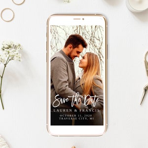 Electronic Save the Date template with photo, Electronic Save the date 100% Editable  1080x1920 px INSTANT DOWNLOAD, TEMPLETT #44
