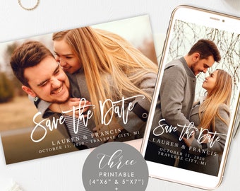 Electronic + Printable Save the Date invitation with photo, 100% Editable Two sizes 4x6 & 5x7 + 1080x1920 px INSTANT DOWNLOAD, TEMPLETT #44