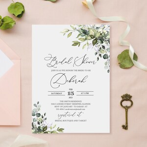 BRIDAL SHOWER invitation template, Greenery Bridal Shower invite template, Greenery bridal shower Templett instant download templett#50 image 1