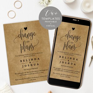 Virtual+ Printable Kraft Change of plans template, Digital template 100% Editable Sizes: 4x6" & 1080x1920 px INSTANT DOWNLOAD, TEMPLETT #25