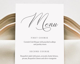 Wedding Menu Template, black and white menu, Printable DIY Dinner Menu, INSTANT DOWNLOAD, 100%Editable Text, 5x7 & 3.75x9 #23