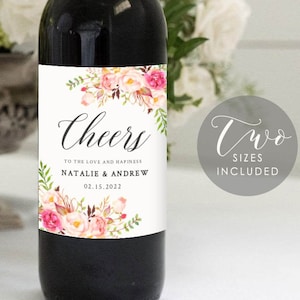 Cheers  Wine Label template, 100%  EDITABLE TEXT, PRINTABLE 2 sizes: (3.5x4.5 + 2, 5x3) (mini bottle/ favor) #102