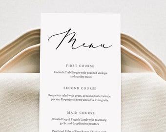 Wedding Menu Template, black and white menu, Printable DIY Dinner Menu, INSTANT DOWNLOAD, 100%Editable Text, 5x7 & 3.75x9 #86