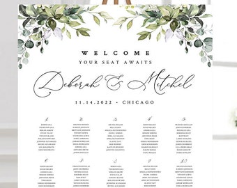 Greenery Wedding SEATING CHART TEMPLATE Seating Chart Wedding sign Printable Seating chart sign wedding template download Find your seat #50