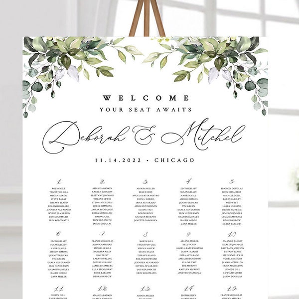 Greenery Wedding SEATING CHART TEMPLATE Seating Chart Wedding sign Printable Seating chart sign wedding template download Find your seat #50