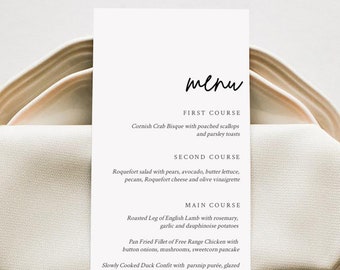 Wedding Menu Template, black and white menu, Printable DIY Dinner Menu, INSTANT DOWNLOAD, 100%Editable Text, 5x7 & 3.75x9 #68