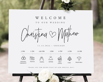 Wedding timeline sign template, Black and white Welcome Wedding Sign template, Modern Wedding sign INSTANT DOWNLOAD, 100% Editable Text #33