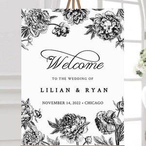Black and white Welcome Sign Wedding, Wedding Welcome Sign,  INSTANT DOWNLOAD, 100% Editable Text, 18x24 & 24x36 A1 A2 #96