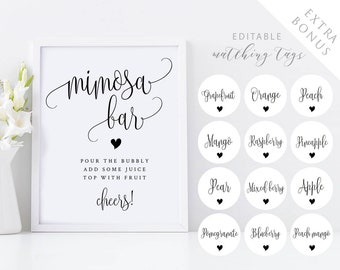 Custom MIMOSA BAR SIGN template | Mimosa Juice Labels | Mimosa Bar Sign Printable | Mimosa Bar instant download | Mimosa Sign templett #25