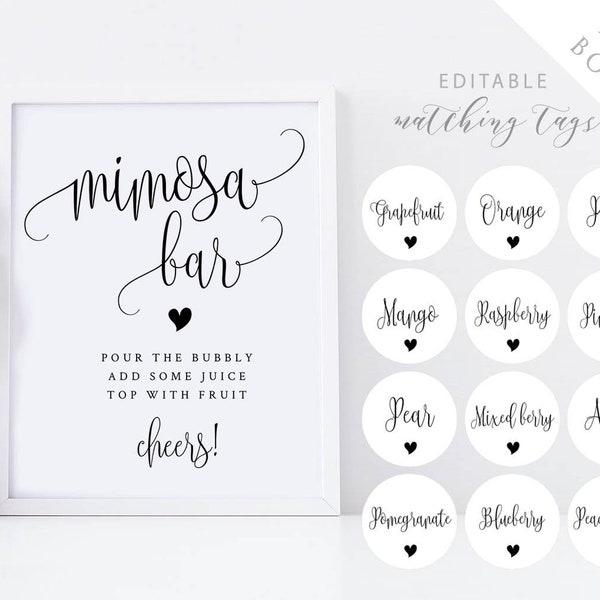 Custom MIMOSA BAR SIGN template | Mimosa Juice Labels | Mimosa Bar Sign Printable | Mimosa Bar instant download | Mimosa Sign templett #25