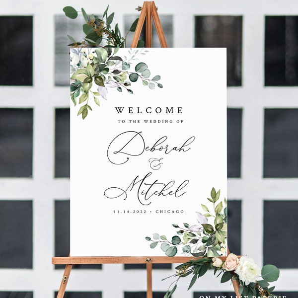 Greenery Wedding welcome sign template,Welcome wedding sign Welcome to our wedding sign,welcome sign front door Instant download templett 50