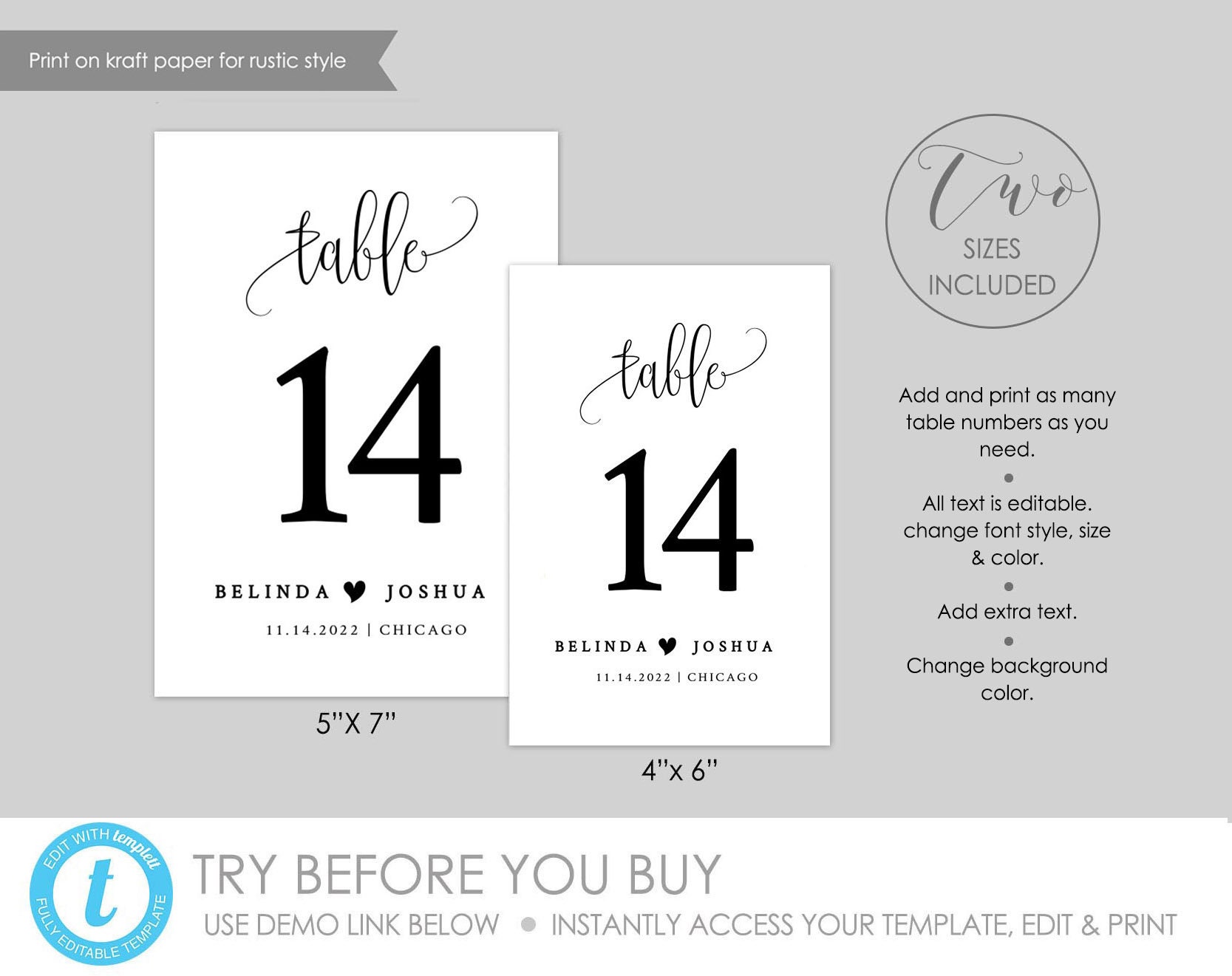 Kraft Table Number Template, Table Numbers, Printable Table Numbers ...